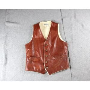 L.L. Bean Vest Mens Large Brown Leather Cowhide Shearling Lined Vintage Western